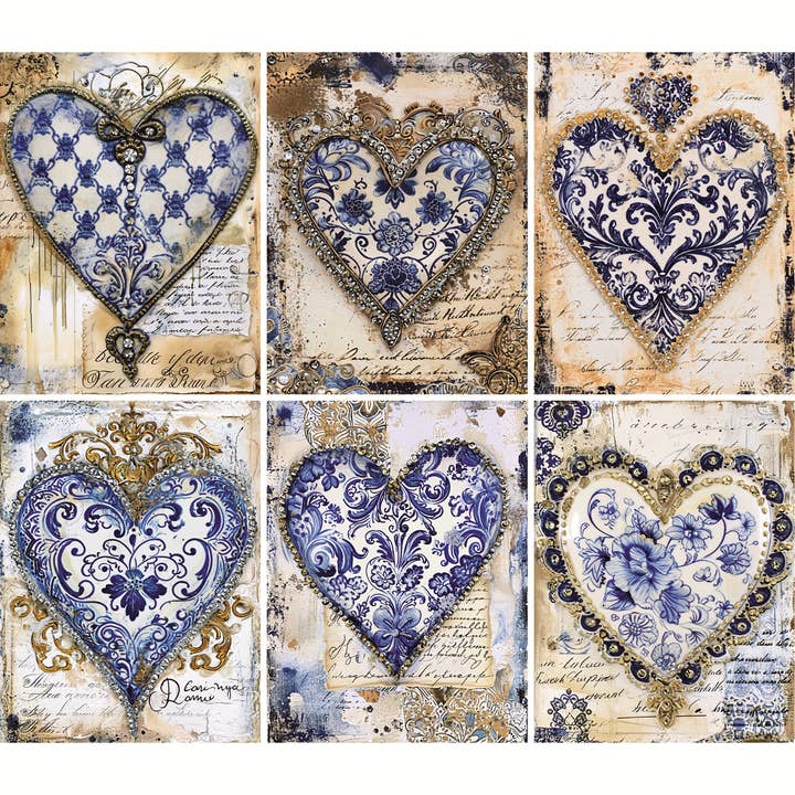 Papiers de riz Cœurs Bleus, 8 x 10,5 pouces (A4) pour la vente par Craft Kreatively