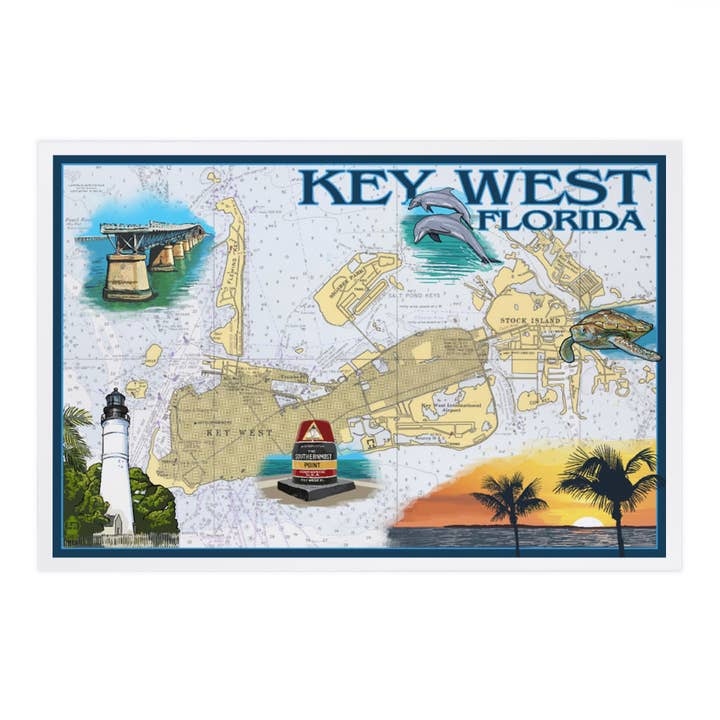 Lantern Press - Wholesale Postcard - PREMIUM POSTCARDS Key West, Florida, Nautical Chart