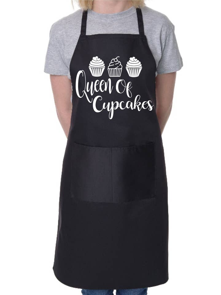 Queen Of Cupcakes Funny Ladies Apron with 2 Pockets Baking Cooking for wholesale by Print4U