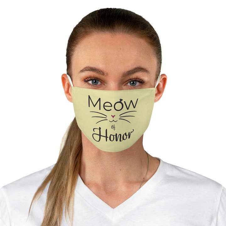 Pale Yellow, Meow of Honor - Fabric Face Mask for wholesale by Pink N Paw