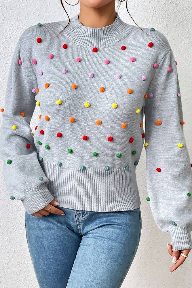UNISHE - Wholesale Knit Sweater - Women's - Colorful Pom Knit Puff Sweater MY006917