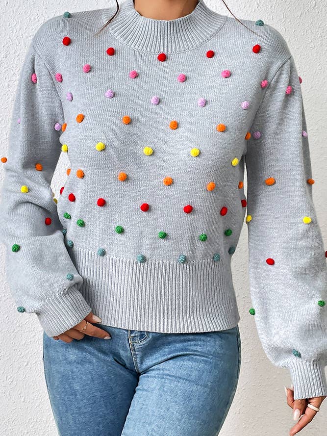 UNISHE - Wholesale Knit Sweater - Women's - Colorful Pom Knit Puff Sweater MY006917
