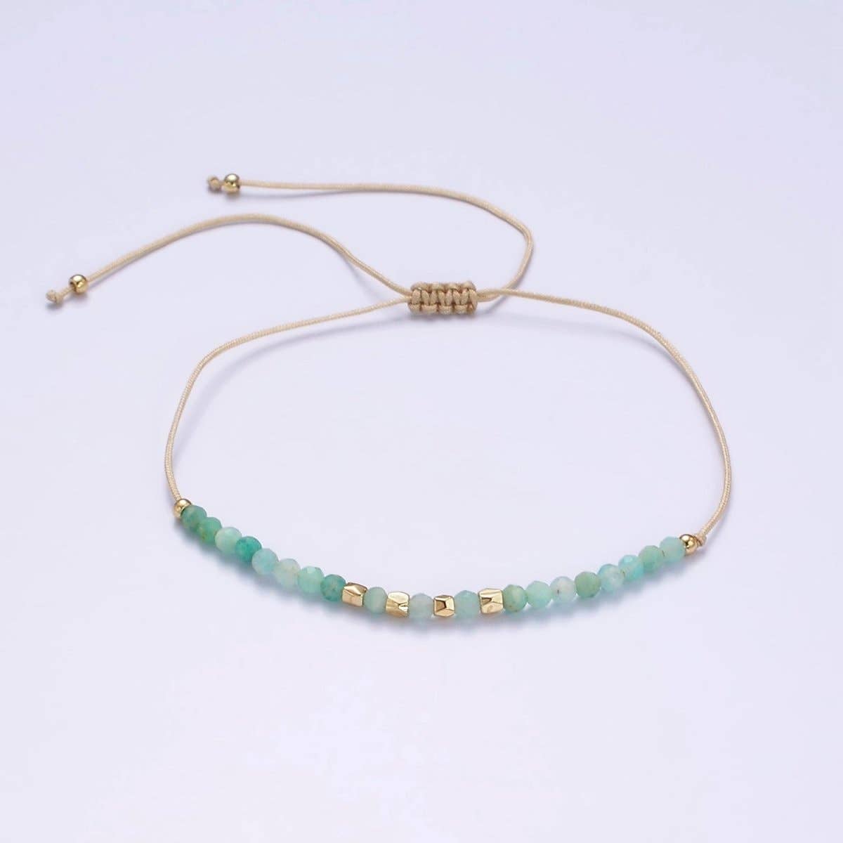 Aim Eternal - Vente Bracelet de perles - Bracelet coulissant minimaliste en corde de coton crème multifacettes turquoise or | WA-2196 - WA-2198 Prix de liquidation3