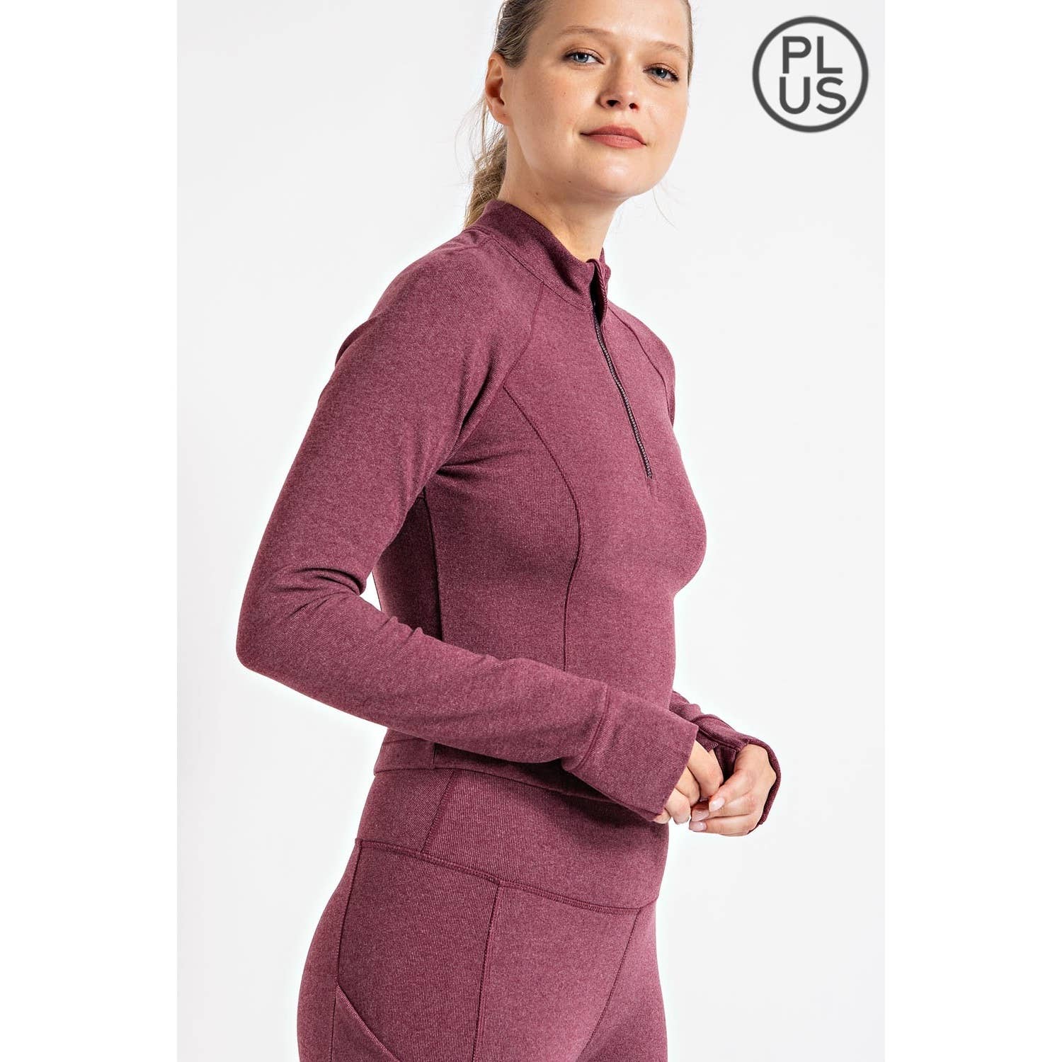 Rae Mode - Vente Chemise – femme - HAUT CÔTELÉ À MANCHES LONGUES ET COL MONTANT BROSSÉ DE GRANDE TAILLE17