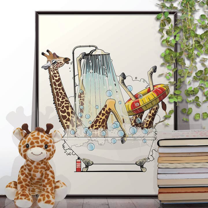 Giraffa nella vasca da bagno. Print Home Décor, bagno per la vendita all'ingrosso da parte di In The Washroom