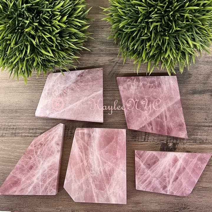 Lot of 5 Natural Rose Quartz Polished Slabs for wholesale by KayleeNYC