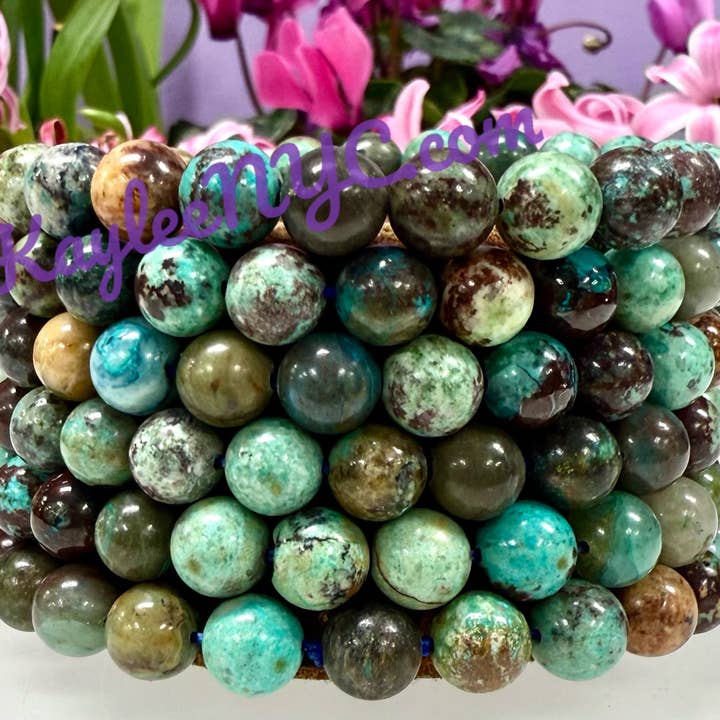 Natural Chrysocolla 8mm 7.5” Crystal Healing for wholesale by KayleeNYC