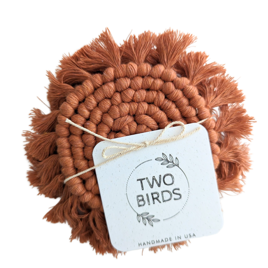Two Birds Eco Shop - Wholesale Coasters - Single Macrame Coaster - Solid Colors1