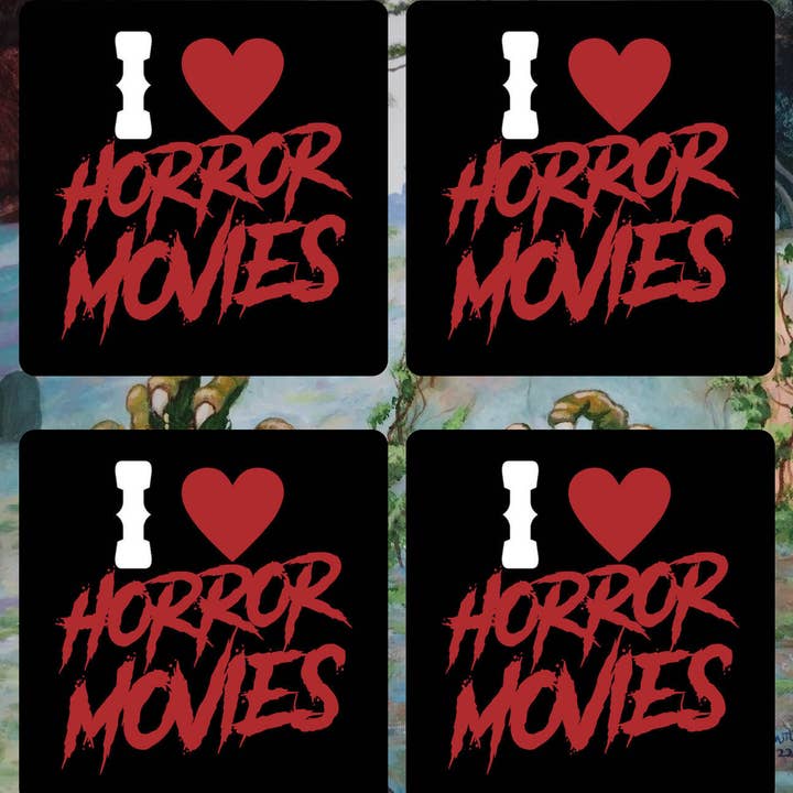 I Love Horror Movies set of 4 Coasters for wholesale by Graveyard Offerings