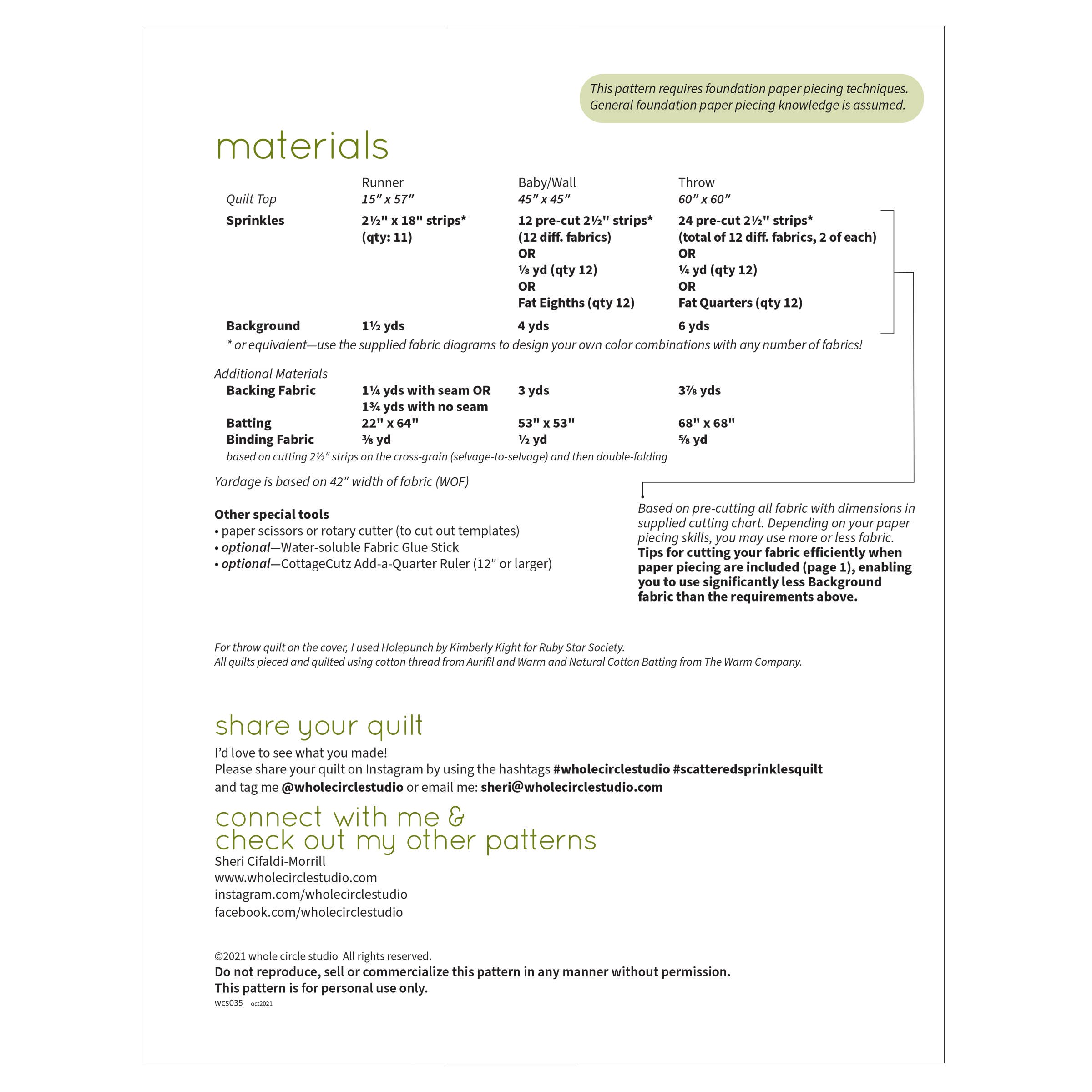 Whole Circle Studio - Wholesale Craft Sewing Kit - Scattered Sprinkles Quilt Block Pattern1