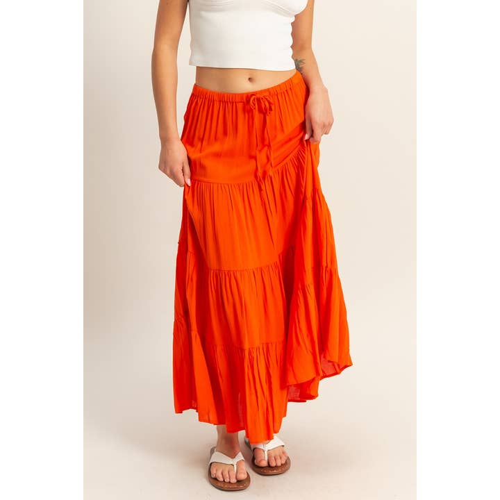 HYFVE - Wholesale Skirt - Women's - DZ25C894-High Waist Tiered Maxi Skirt