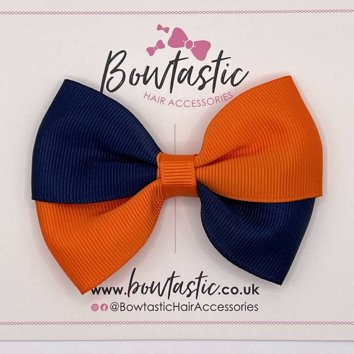 3.5 Inch Twist Bow - Navy & Russet Orange for wholesale by Bowtastic Hair Accessories