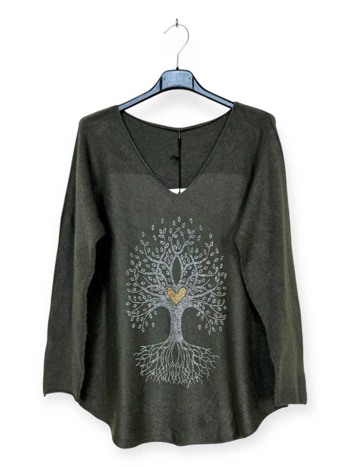 Lucky Nana - Wholesale Knit Sweater - Women's - AH 3166 - V-Neck Sweater Tree of Life27