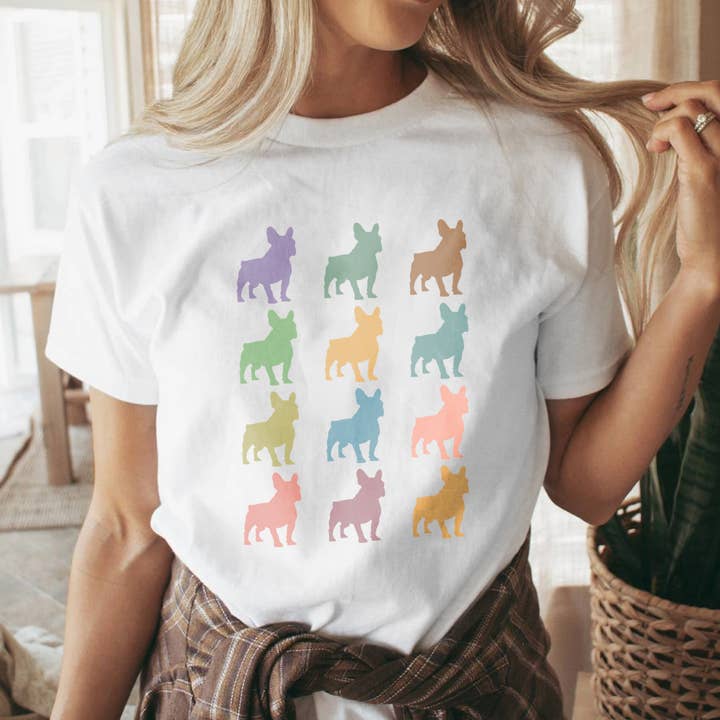 Vivtrek - Wholesale Screen Printed T-Shirt - Women's - French Bulldog Shirt Cute Funny Dog Lover Vintage Tee 52
