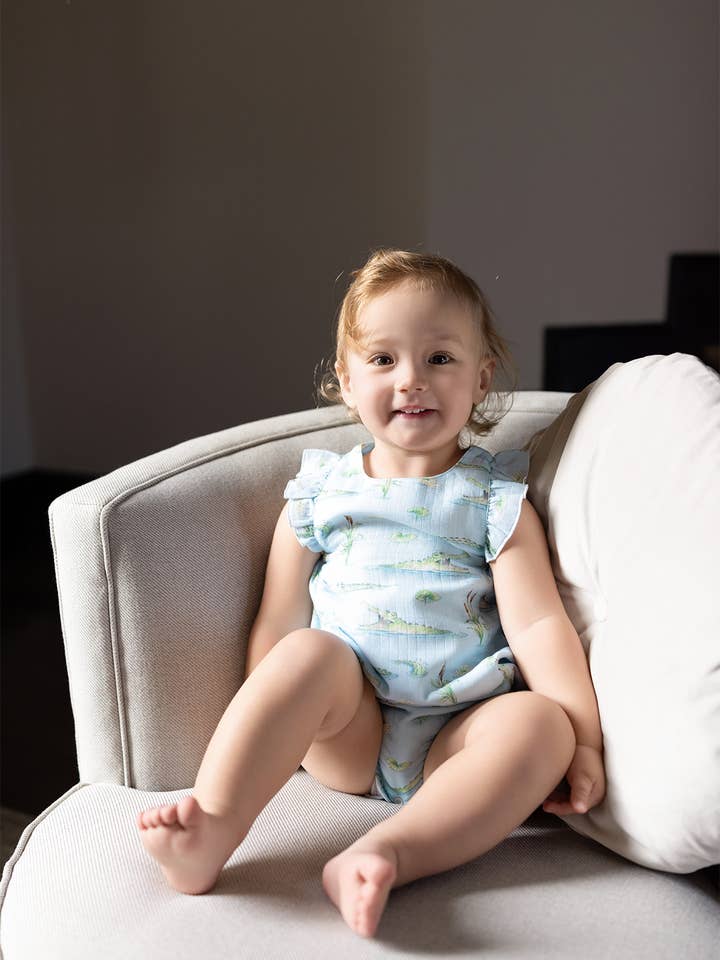 Nola Tawk - Wholesale Bodysuit (Non-Footed) - Baby - Gator Games Organic Muslin Bubble Romper
