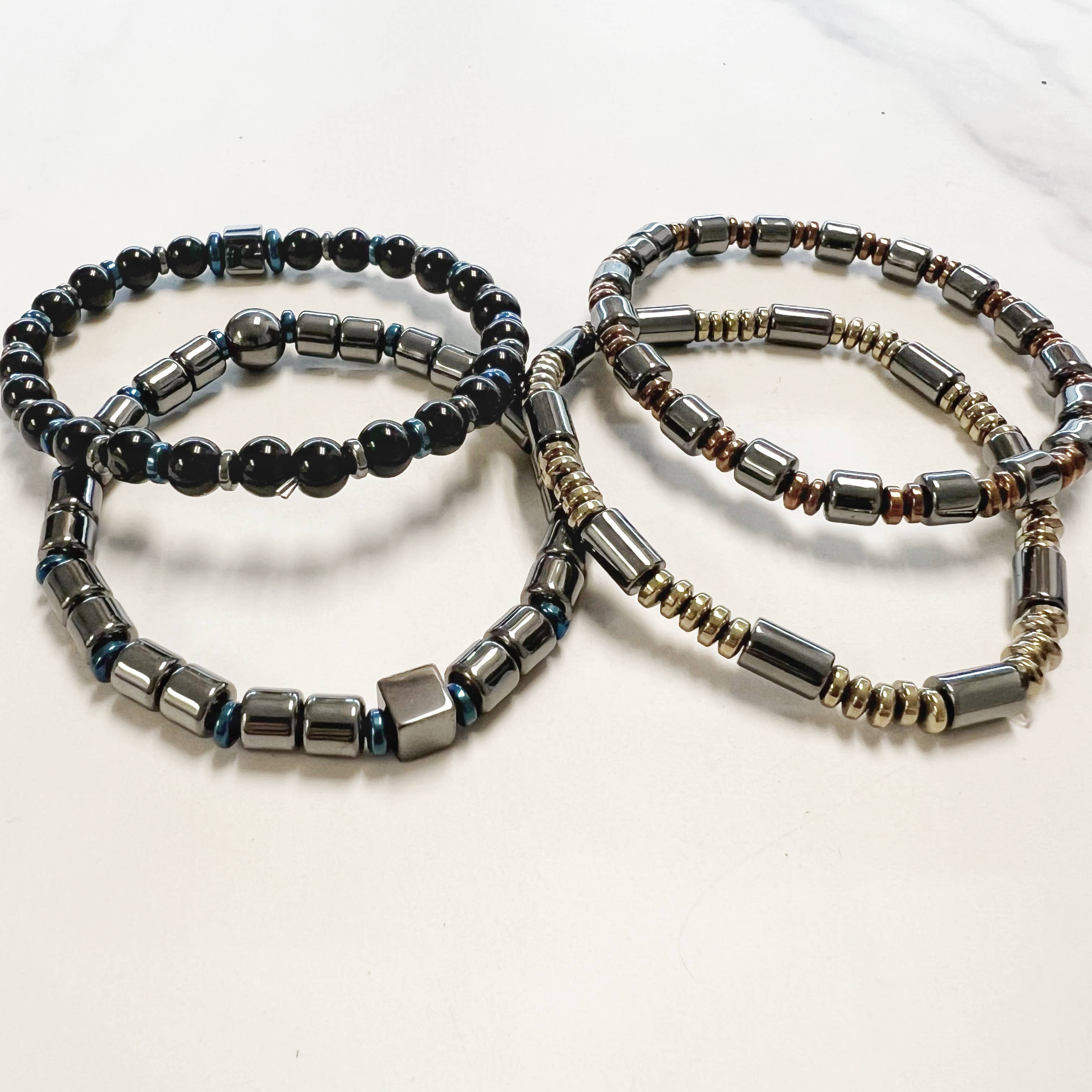 Gypsy Soul - Wholesale Jewelry - Men's - Men's Gemstone Bracelets Onyx and Hematite-Assortment 12 Pcs2