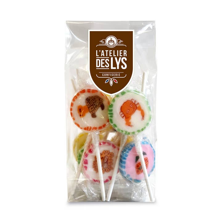 Sucette décor fruits, fleurs et animaux pour la vente par L'Atelier des Lys