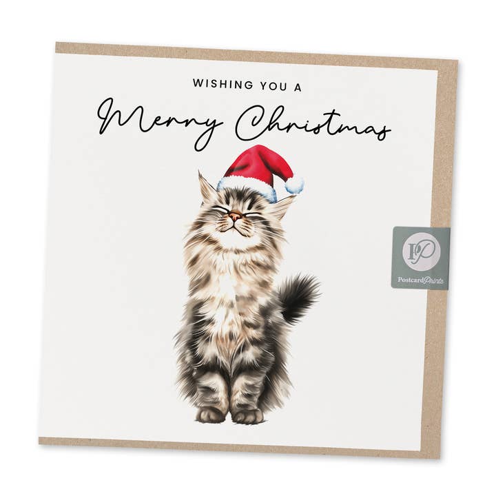 Maine Coon Merry Christmas Card | Eco-Friendly for wholesale by Postcard Prints