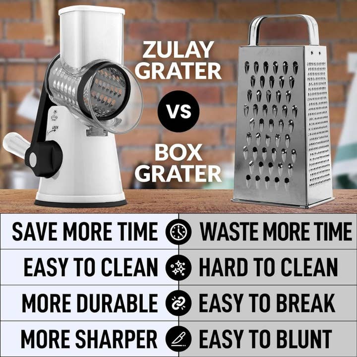 Zulay Kitchen - Wholesale Grater - Cheese Grater Hand Crank with 3 Replaceable Blades