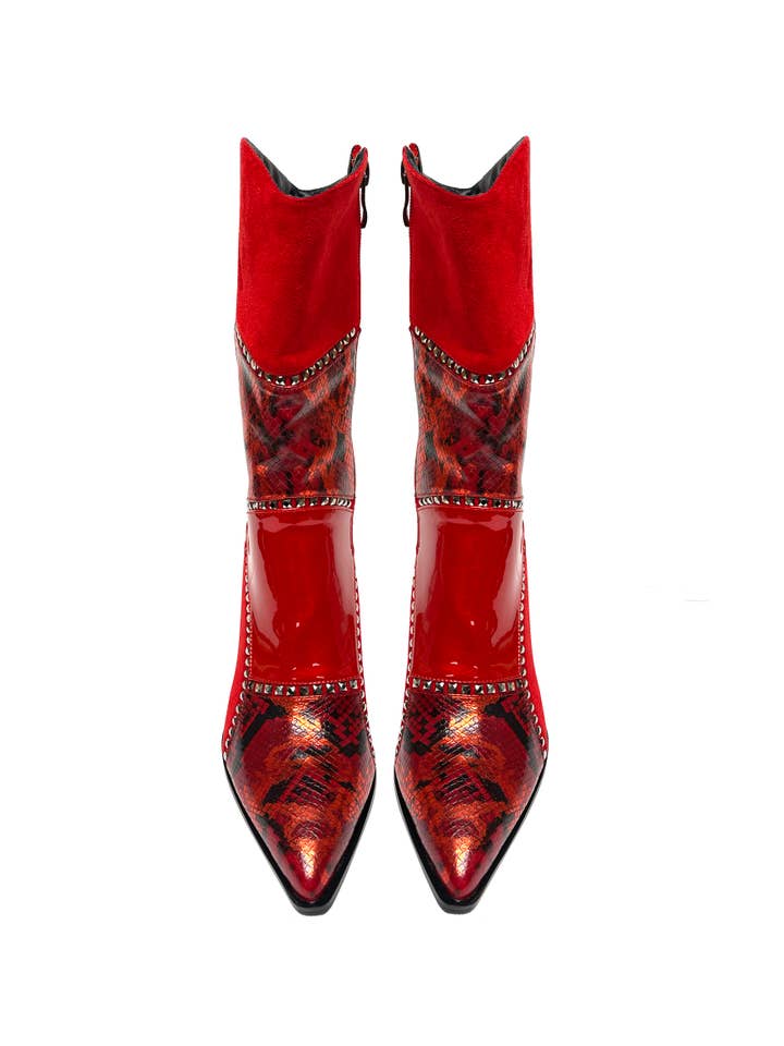 LADY COUTURE - Wholesale Cowboy Boots - Women's - Art Patchwork Multi Fabric Boot With a 3.5 inch Block Heel