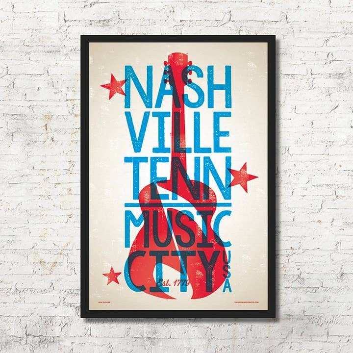 Stampa artistica in stile tipografico rustico di Nashville, Tennessee per la vendita all'ingrosso da parte di Red Robot Design & Illustration