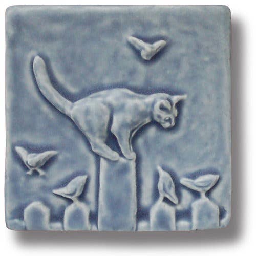 Whistling Frog Tile Inc. – Großhandel Wandfliesen – Kunstfliese „Katze auf Zaun“, ideal als Geschenk für Katzen, Purr Meow2