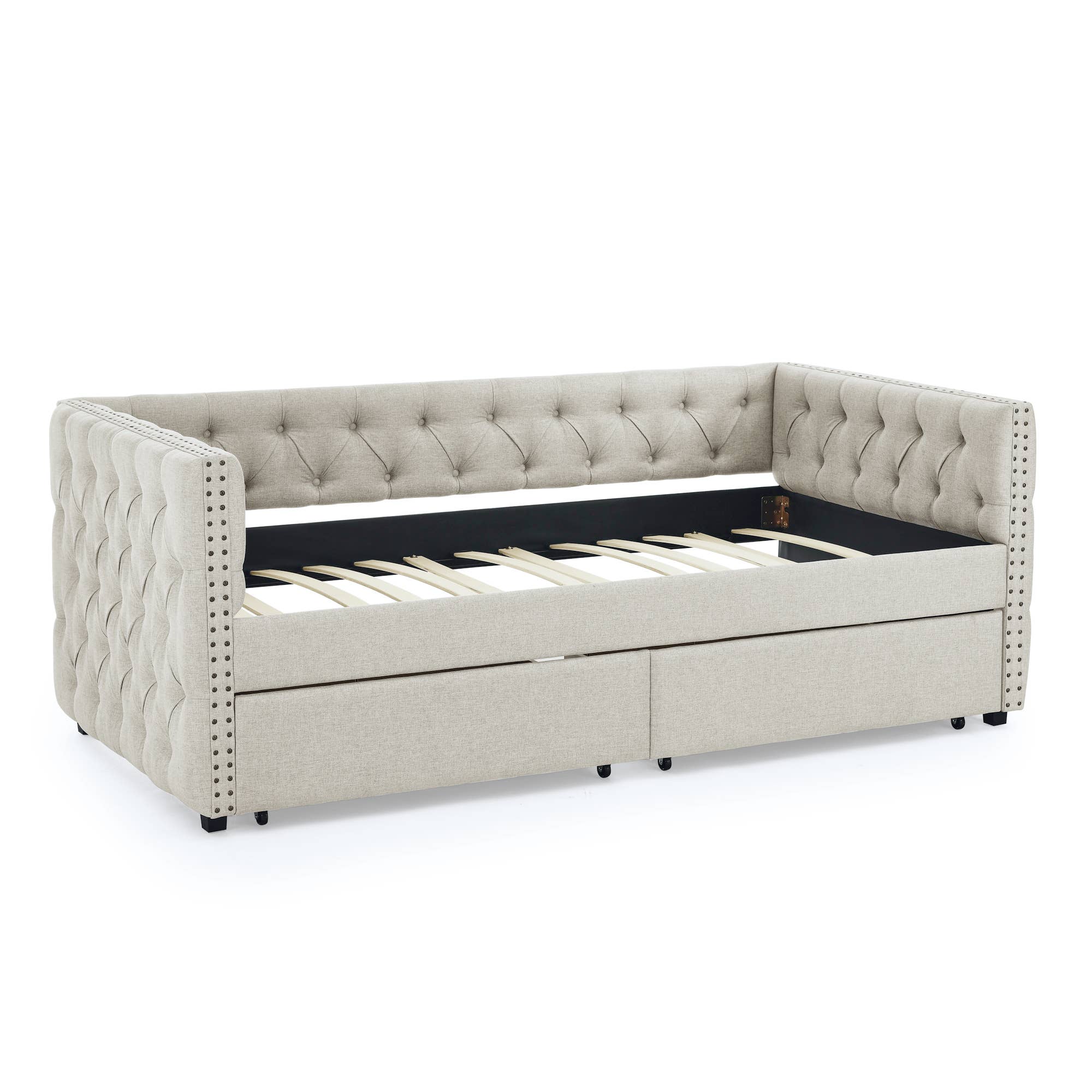 39F Inc. - Wholesale Bed - Upholstered Twin Size Daybed with Two Drawers with Button6
