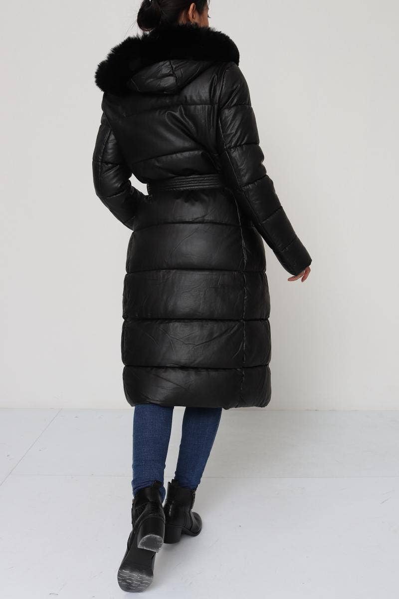 DIX-ONZE - Wholesale Puffer Jacket - Women's - Belted Long Down Jacket with Fur Collar2