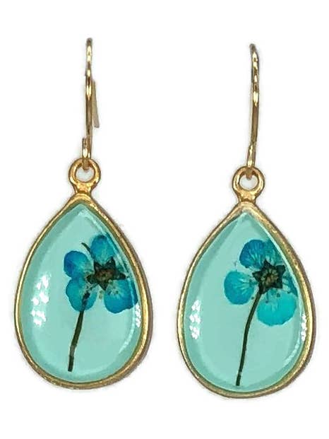 Brincos de lágrima pequena flor turquesa em aqua por atacado de Shari Dixon