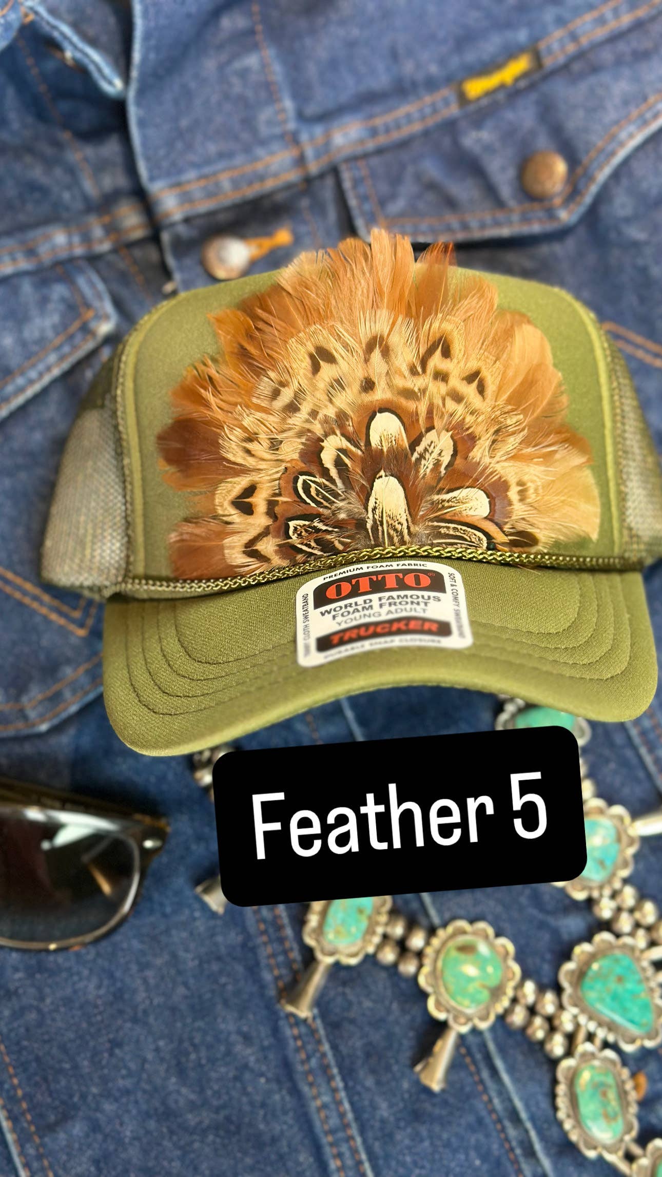 High Ho Silversmithing - Wholesale Trucker Hat - Women's - GREEN FEATHER TRUCKER HAT4