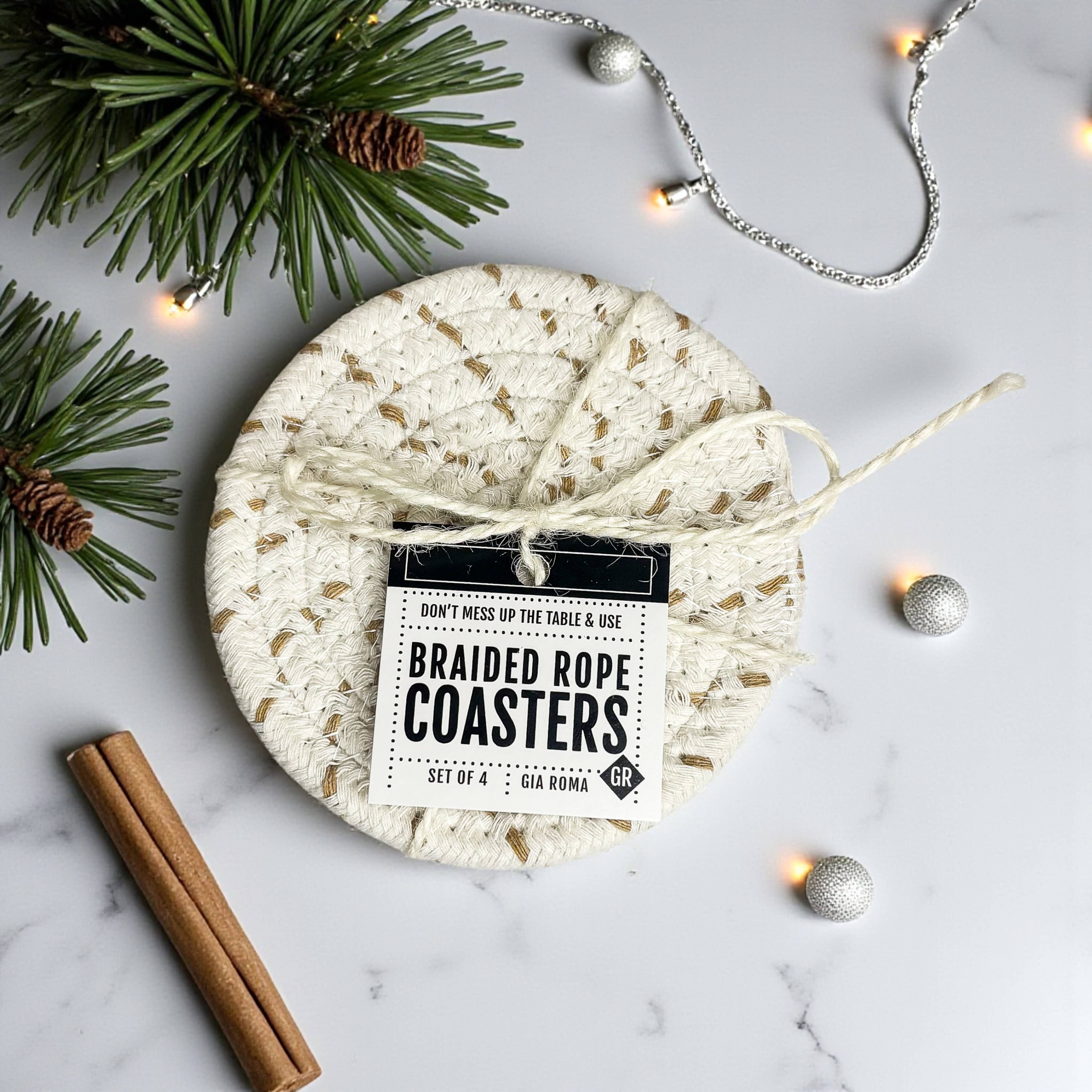 Gia Roma - Wholesale Coasters - Christmas Coasters, Red Candy Cane Braided Cotton Fabric Set89