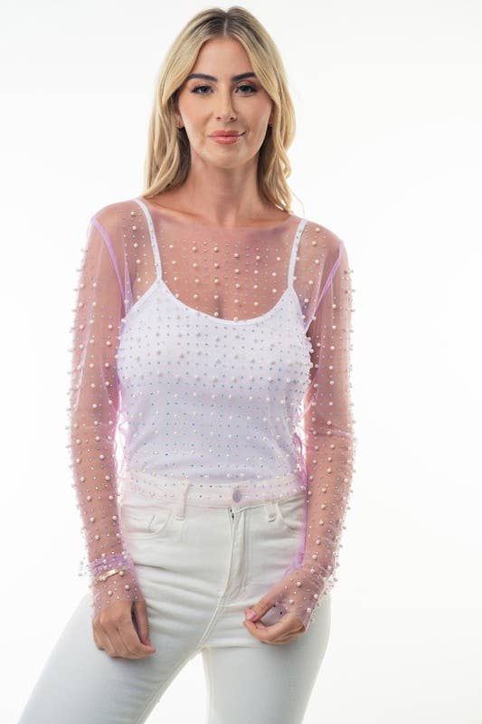 White Birch - Wholesale Blouse - Women's - T24705 Long Sleeve Metalic Mesh Top8