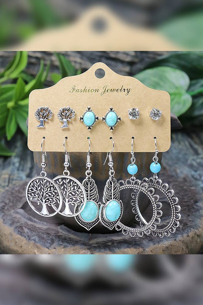 UNISHE - Wholesale Oorbellen met tunnel/plug - Bohemia Turkoois oorbellenset HH0671