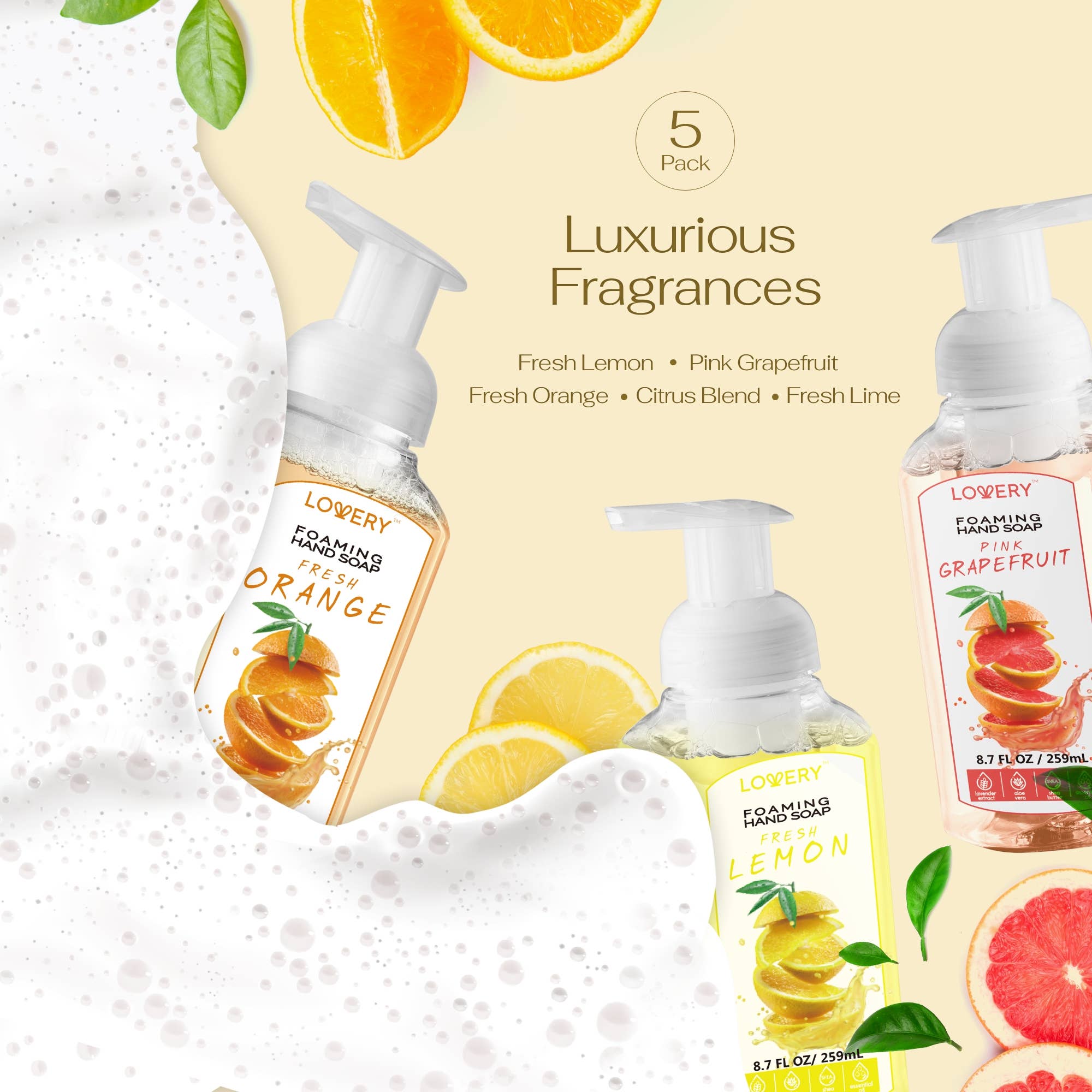 Lovery - Wholesale Hand Soap/Wash - Moisturizing Foaming Hand Soap - 5 Pack of Citrus Hand Wash3