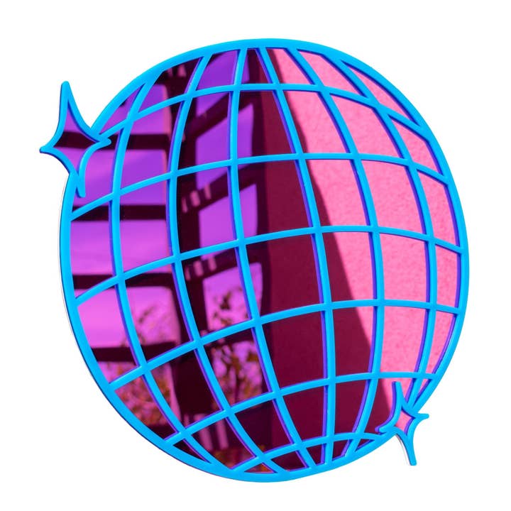 DiscoPop Mirror: Mirrorball Disco Ball Blue Pink Acrylic Wall Hanging for wholesale by MirrorPop