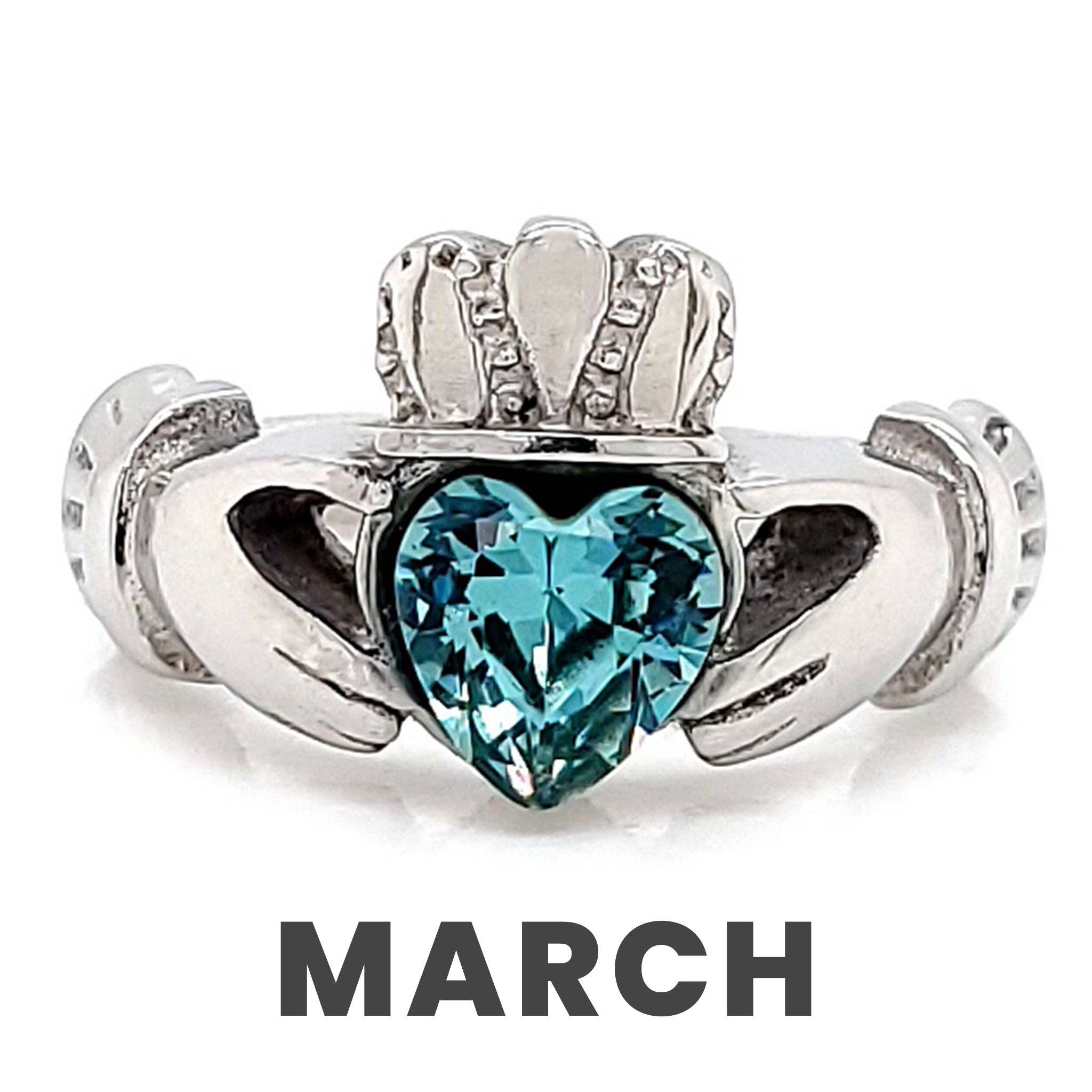 WJW – wholesale Multi-stone ring – White Gold over Brass Claddagh with CZ Birthstone Ring 6