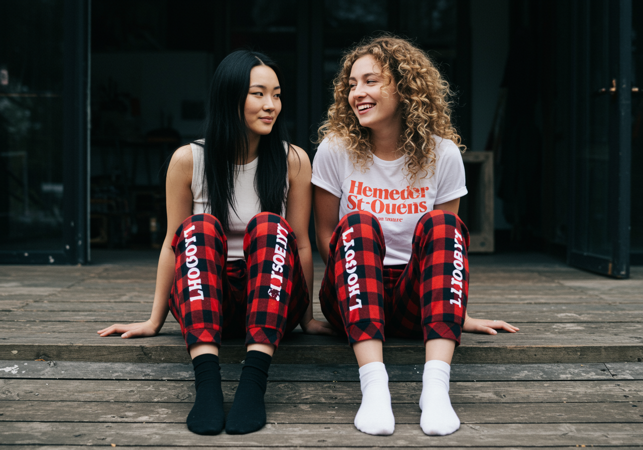 The Blissful - Wholesale Lounge Sweatpants/Joggers - Women's - Personalized Flannel Plaid Lounge Pants Unisex Checks Pants 3