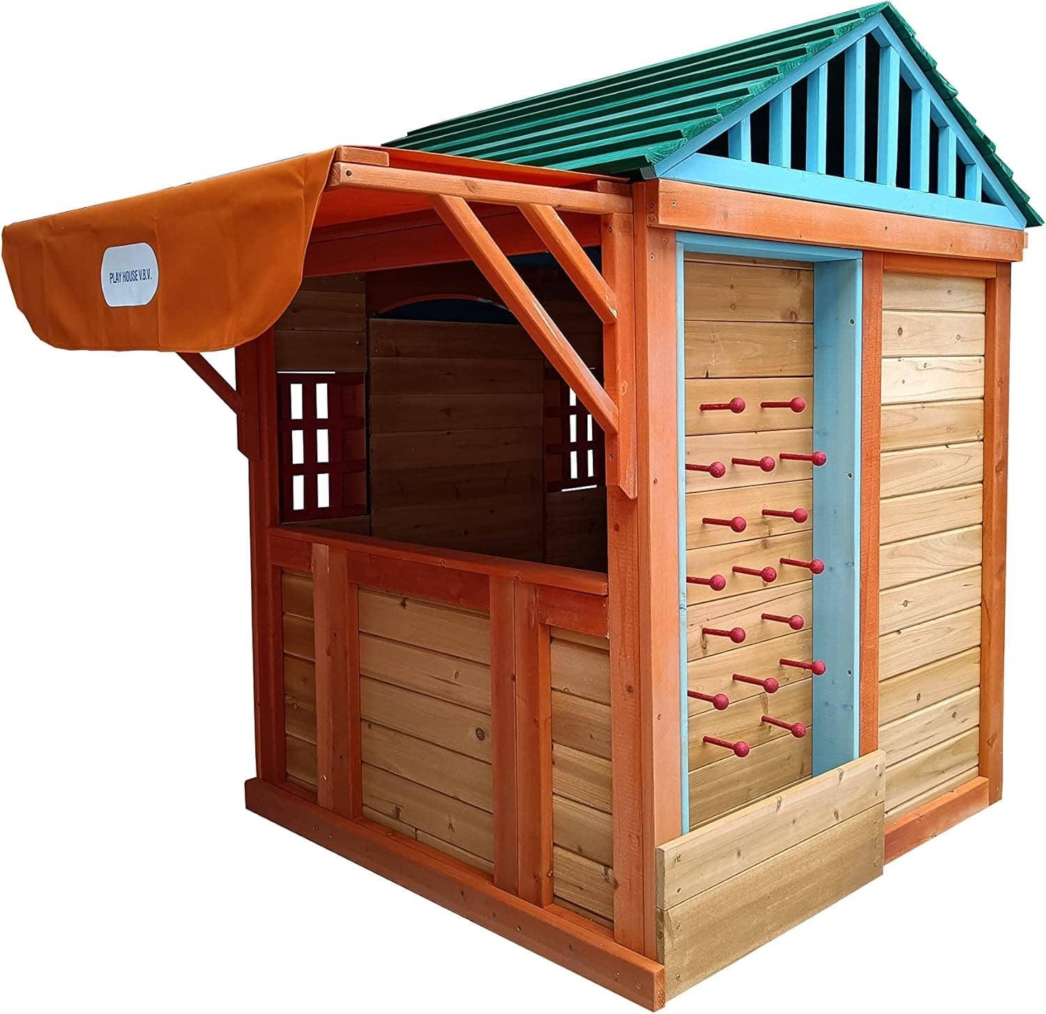 ShipItFurniture - Wholesale Wood Toy - Kids - Wooden Outdoor Playhouse With Awning And Ball Wall2