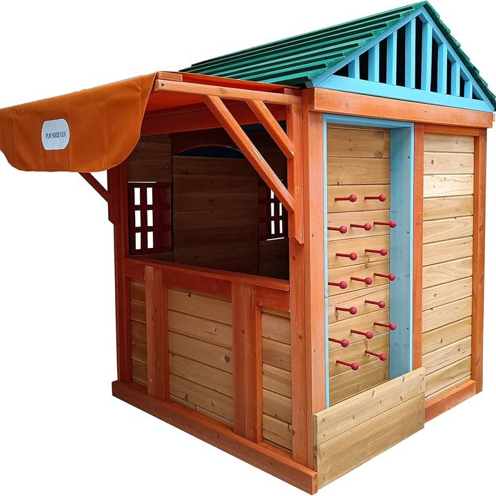 ShipItFurniture - Wholesale Wood Toy - Kids - Wooden Outdoor Playhouse With Awning And Ball Wall2