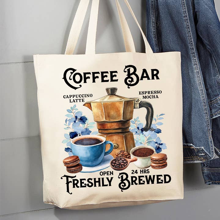 Kaffeebar Frisch Gebrühter Canvas-Tragetasche für den Großhandel von Avery Lane Gifts