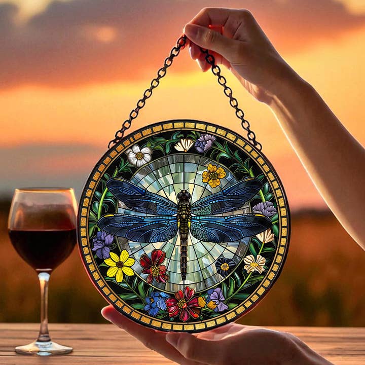 Dragonfly Stained Glass Suncatcher, Dragonfly Flower Hinging for wholesale by TMLECOM LTD