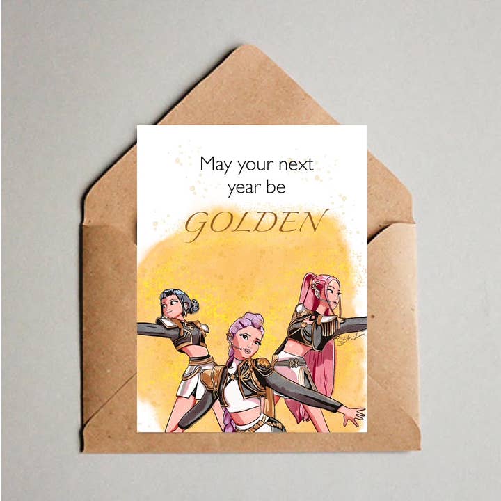 KPop Demon Hunters Hand Drawn Birthday Card for wholesale by Tinted Rose Designs