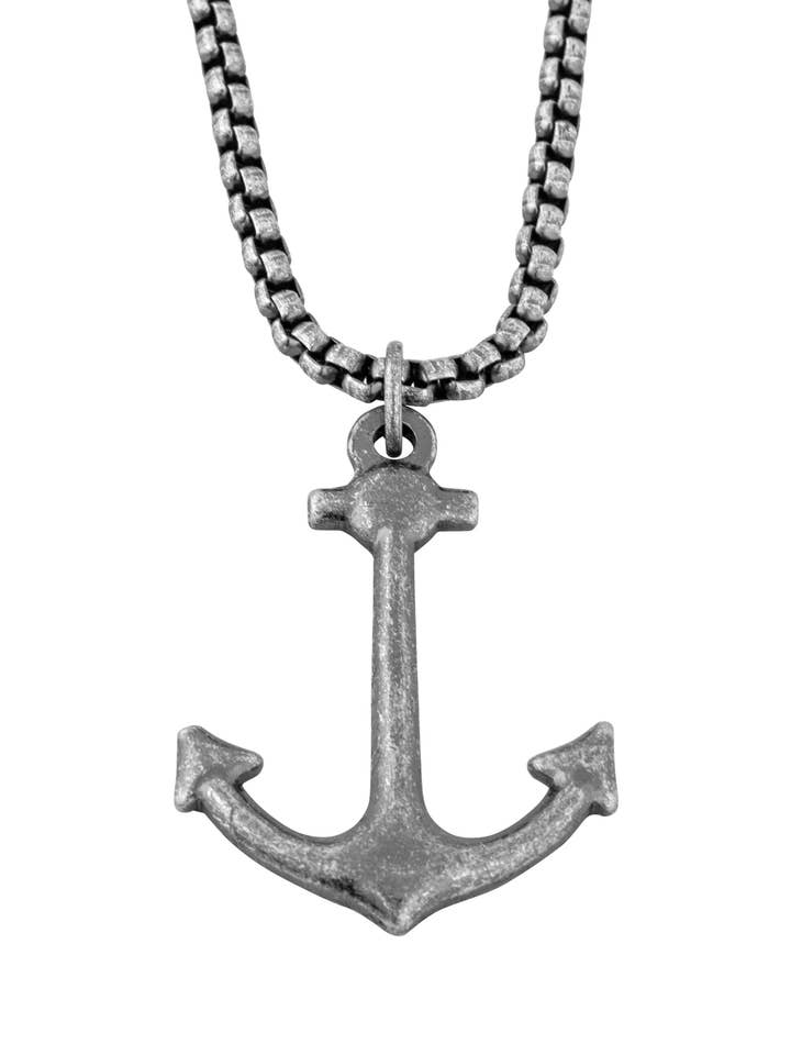 Portus Anchor Pendant / Necklace Antique Silver 70 cm for wholesale by Blackskies