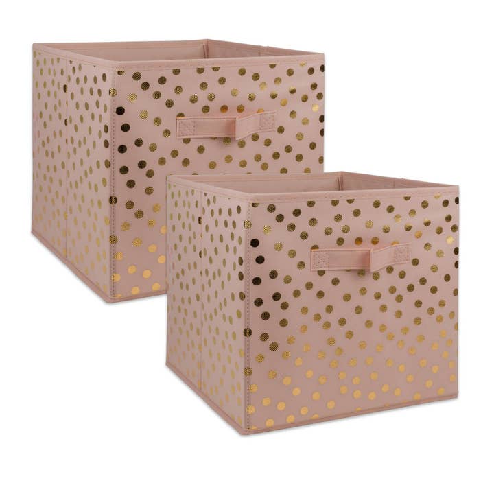 Nonwoven Polyester Cube Dots Millennial Pink/Gold Square 11 x 11 x 11 Set of 2 for wholesale by Welcome Home Unbeatable Deals