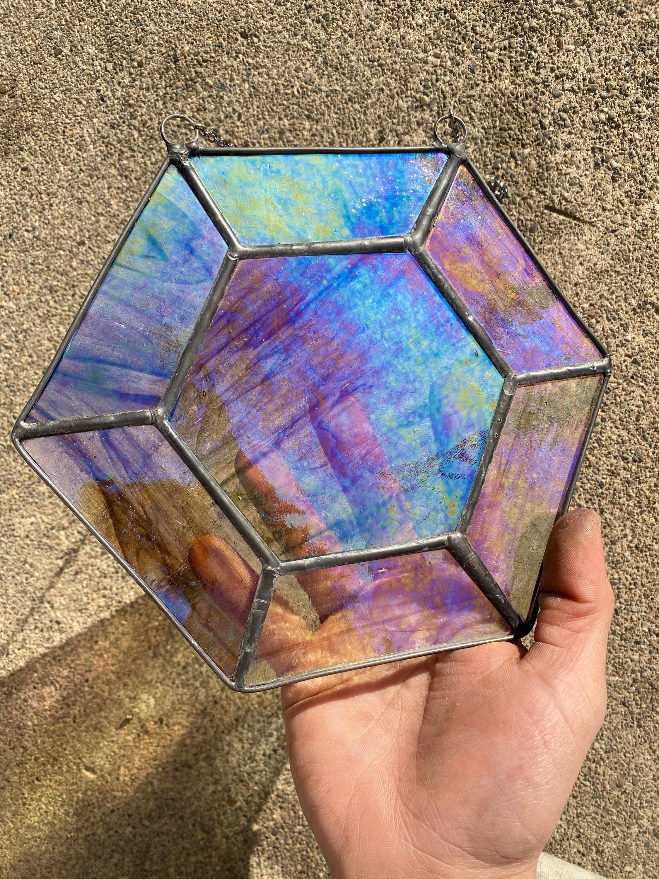 Made By Rheal - Wholesale Suncatcher - Iridescent Brown & Clear Swirl Gem Stained Glass Suncatcher0