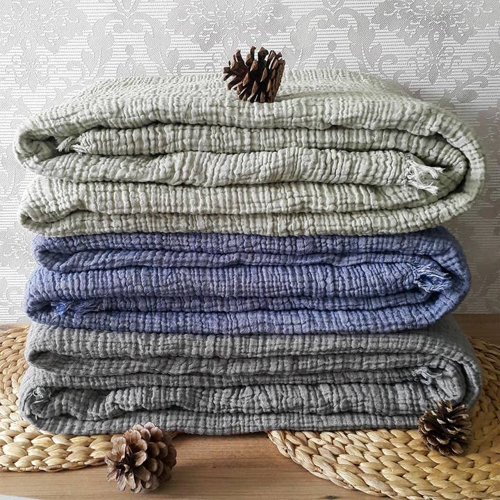 Aseel - Wholesale Travel Blanket - Green Muslin Blanket, Dual Color