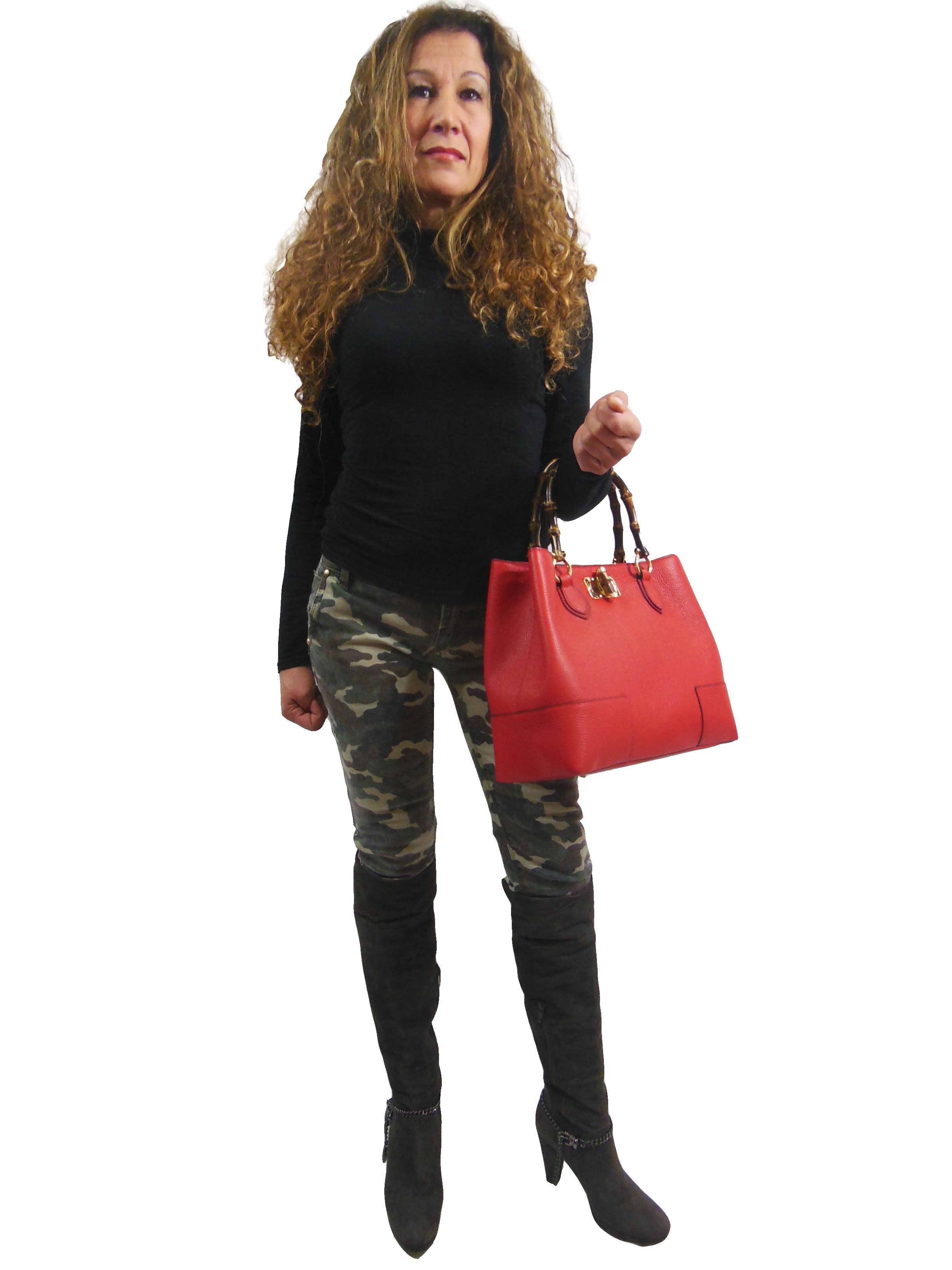 Canetti Roberto - Wholesale Top Handle Bag - Women's - LEATHER HANDBAG WITH BAMBOO HANDLES 11112