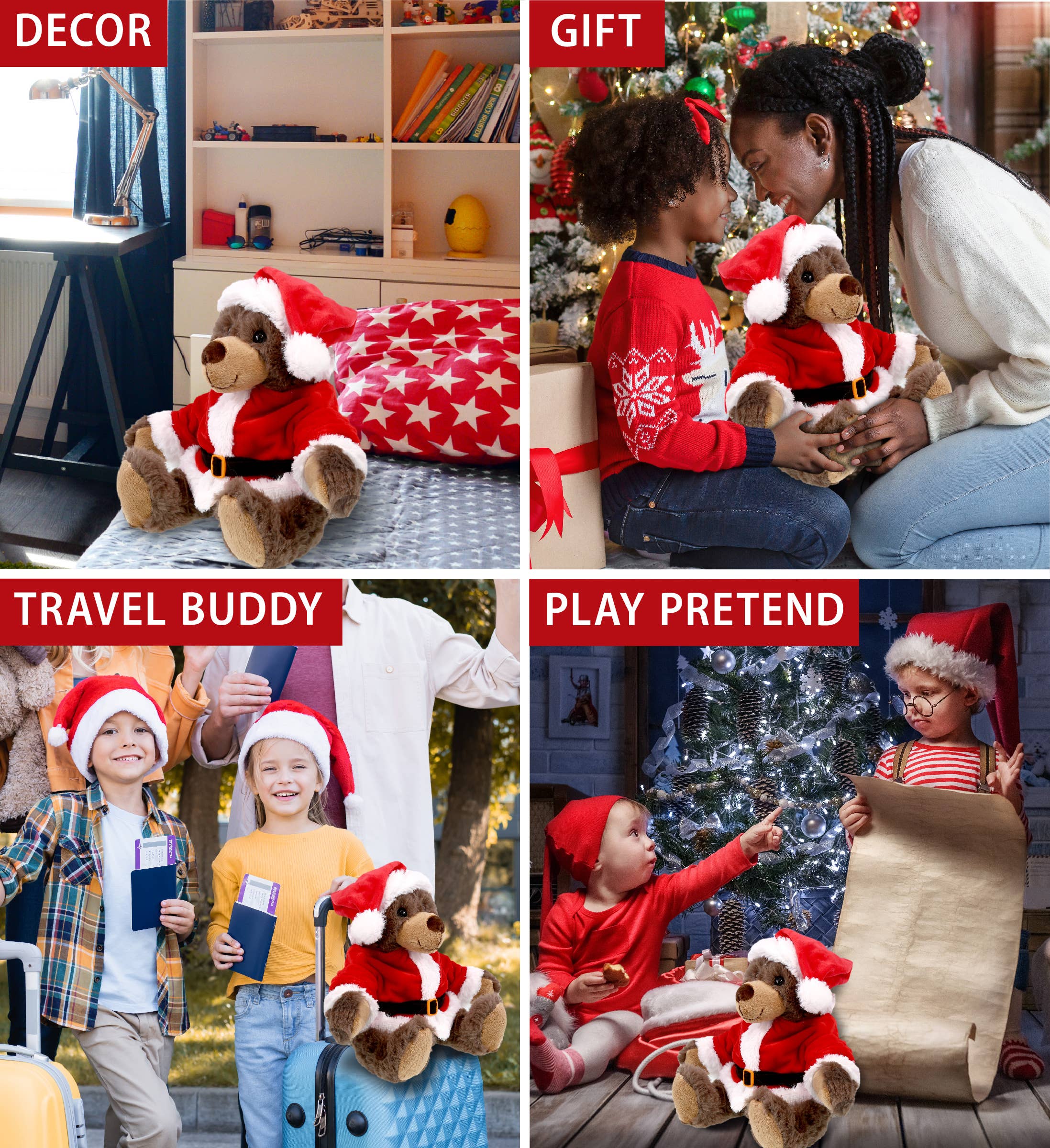 Cota Global - Wholesale Stuffed/Plush Toy - Kids & Baby - Super Soft Plush Santa Brown Bear with Red Plaid Hoodie3