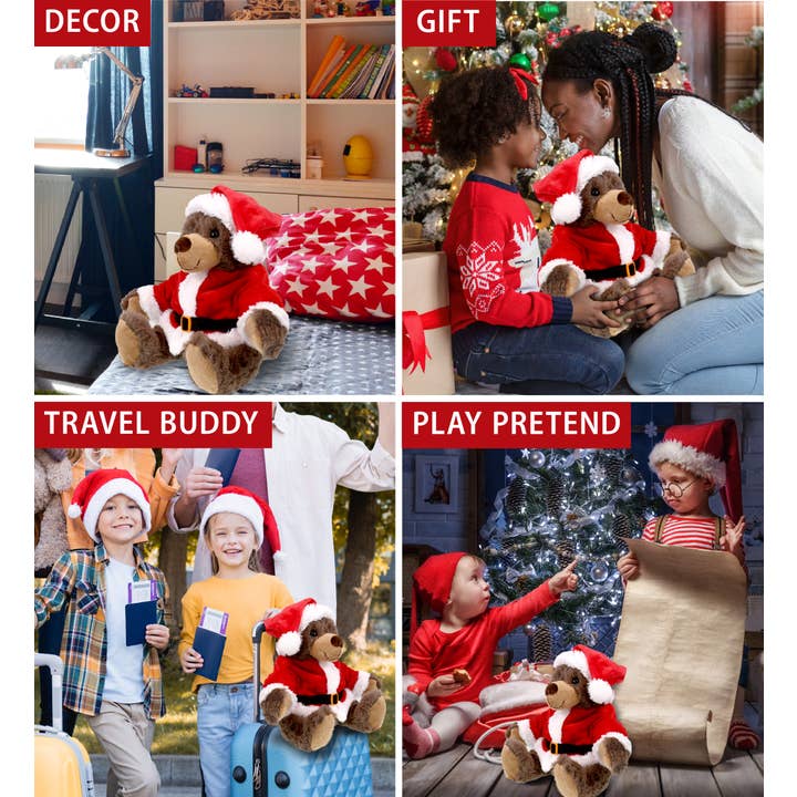 Cota Global - Wholesale Stuffed/Plush Toy - Kids & Baby - Super Soft Plush Santa Brown Bear with Red Plaid Hoodie3