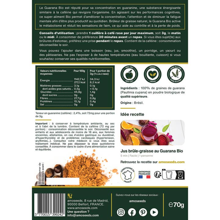 Amoseeds - Wholesale Protein/Superfood Powder - Guarana Powder Organic 70g4